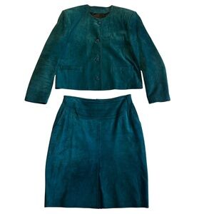 The Olde Hide House Vintage Genuine Leather Suede Skirt Suit Jacket & Skirt Set